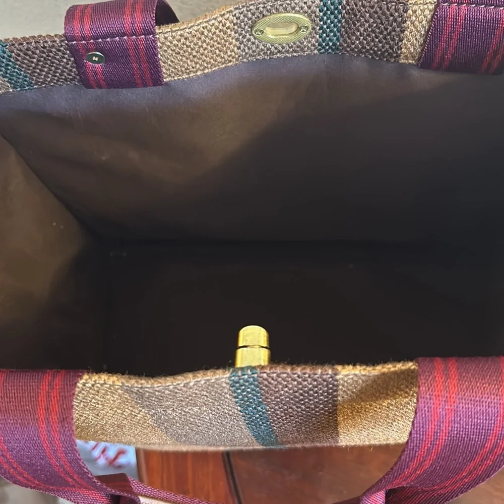 Striped Brown and Tan Tote Bag - Picture 7 of 8